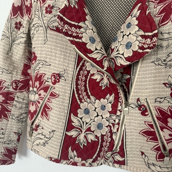 ZARA BLAZER PRINTED FLORAL QUILTED CARDIGAN WHITE RED JACKET BLOGGERS size M - Picture 7 of 16